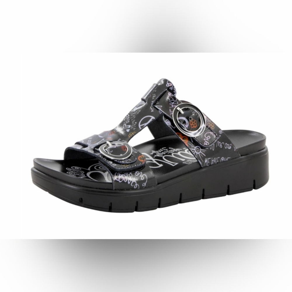 ALEGRIA Vita Peace & Love Black T-strap Sandal
